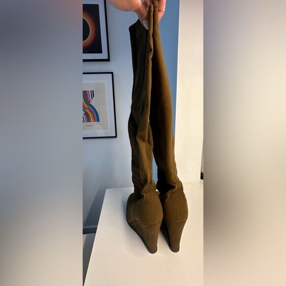 Stuart Weitzman Demiswoon Olive Green Suede Over the Knee Wedge Boots - Picture 4 of 8